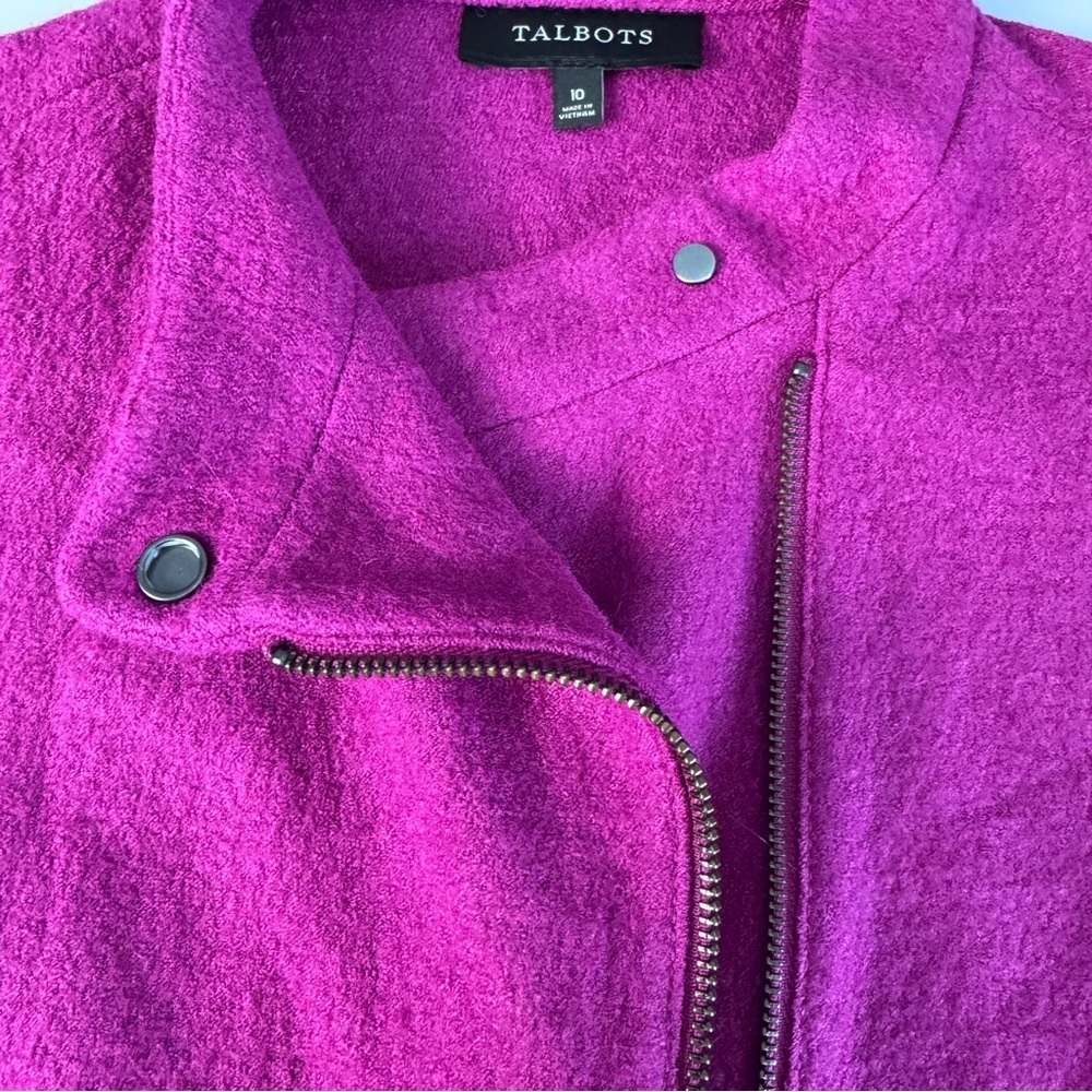 Talbots Magenta Wool Blend Asym Zip Moto Jacket Zipper Pockets Women 10 - Picture 10 of 12